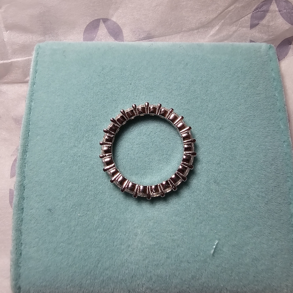 Sterling Silver .925 Cubic Zirconia Eternity Ring Band - Picture 4 of 7